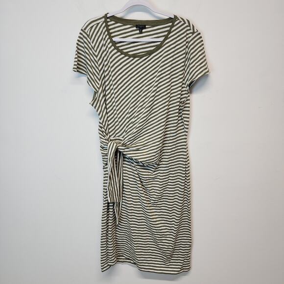 Talbots Green Striped Shift Dress Size 3X Tie Waist Short Sleeve Cotton Casual - Picture 1 of 10